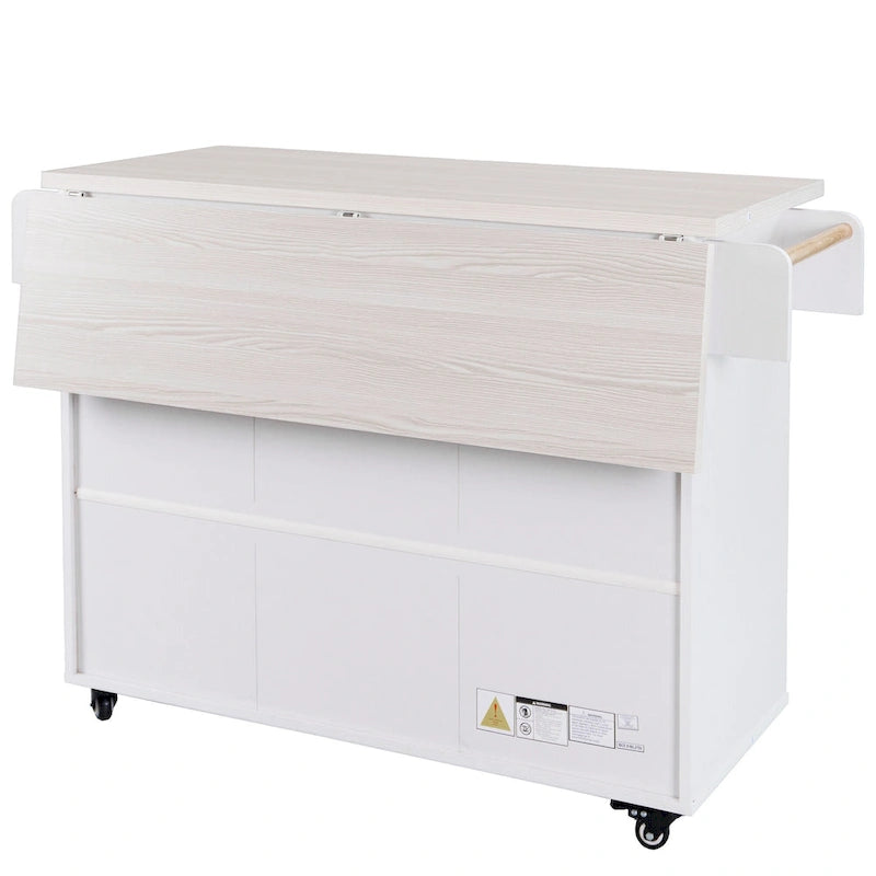 Rolling Kitchen Island Cart with Storage Cabinet & Drop Leaf