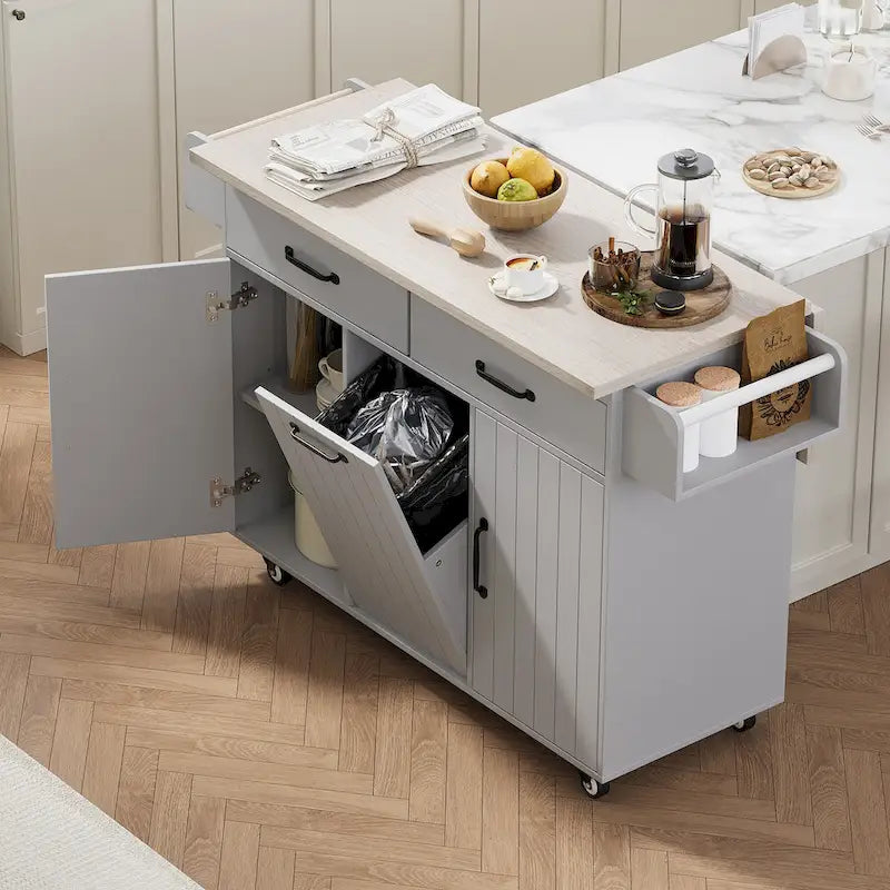 Rolling Kitchen Island Cart with Storage Cabinet & Drop Leaf