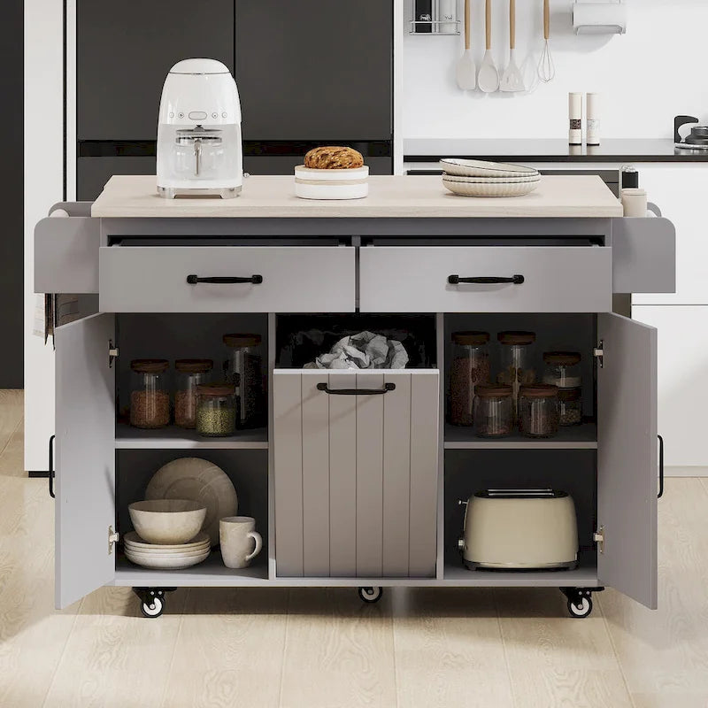 Rolling Kitchen Island Cart with Storage Cabinet & Drop Leaf