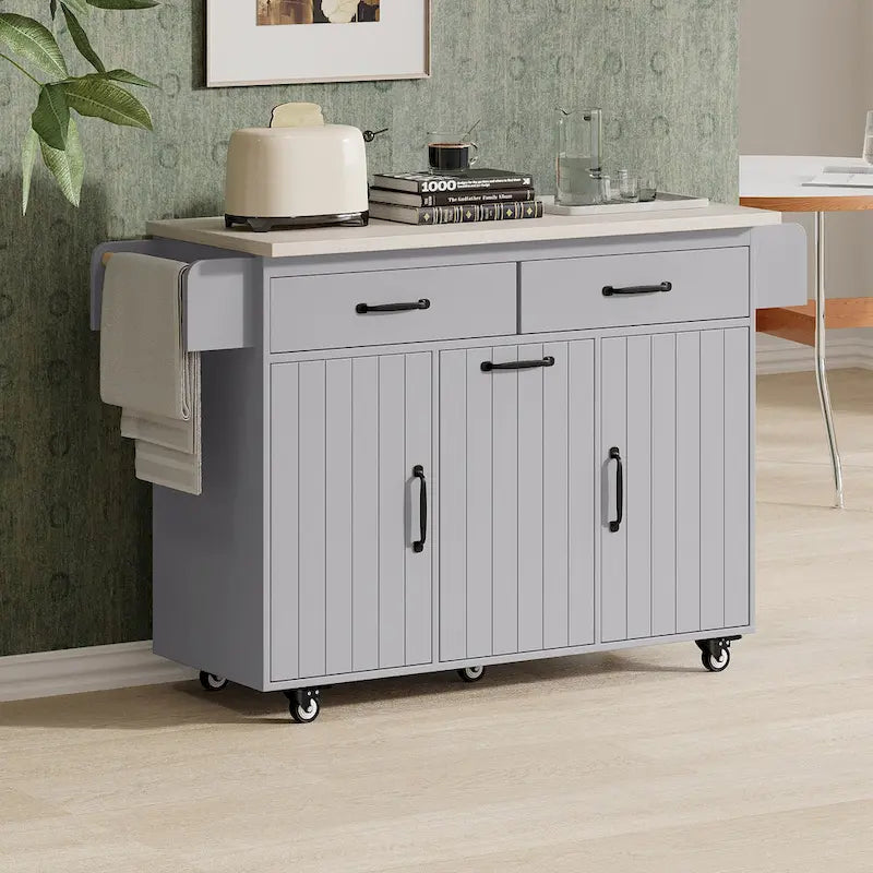 Rolling Kitchen Island Cart with Storage Cabinet & Drop Leaf