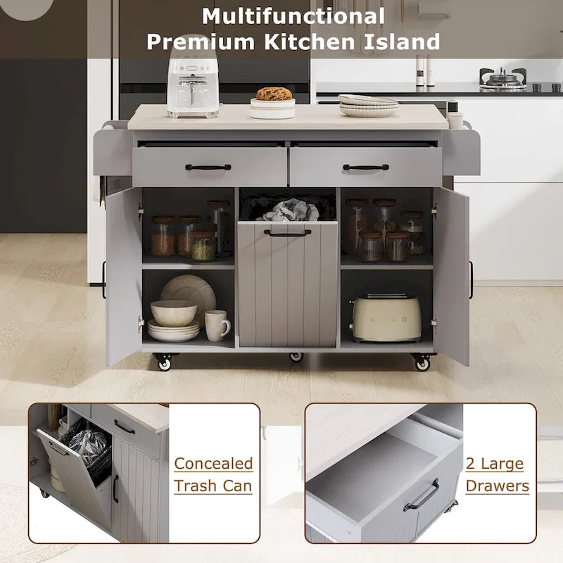 Rolling Kitchen Island Cart with Storage Cabinet & Drop Leaf