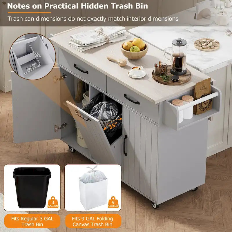 Rolling Kitchen Island Cart with Storage Cabinet & Drop Leaf