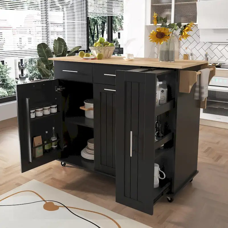 Rolling Kitchen Island Cart with Drop Leaf & 2 Drawers