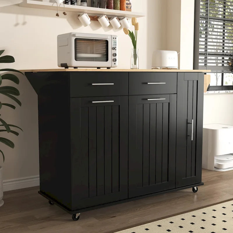 Rolling Kitchen Island Cart with Drop Leaf & 2 Drawers