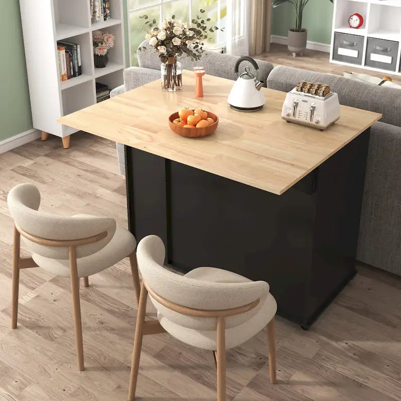 Rolling Kitchen Island Cart with Drop Leaf & 2 Drawers
