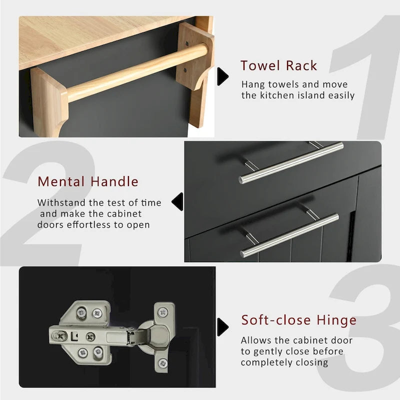 Rolling Kitchen Island Cart with Drop Leaf & 2 Drawers