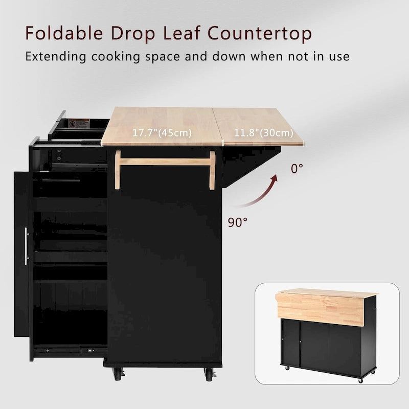 Rolling Kitchen Island Cart with Drop Leaf & 2 Drawers