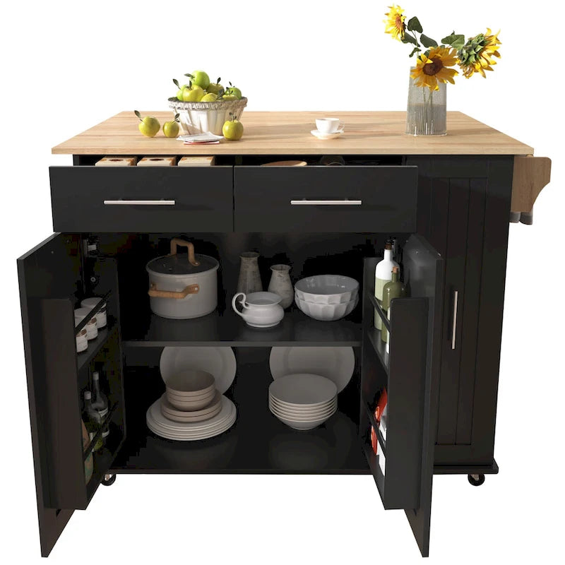 Rolling Kitchen Island Cart with Drop Leaf & 2 Drawers
