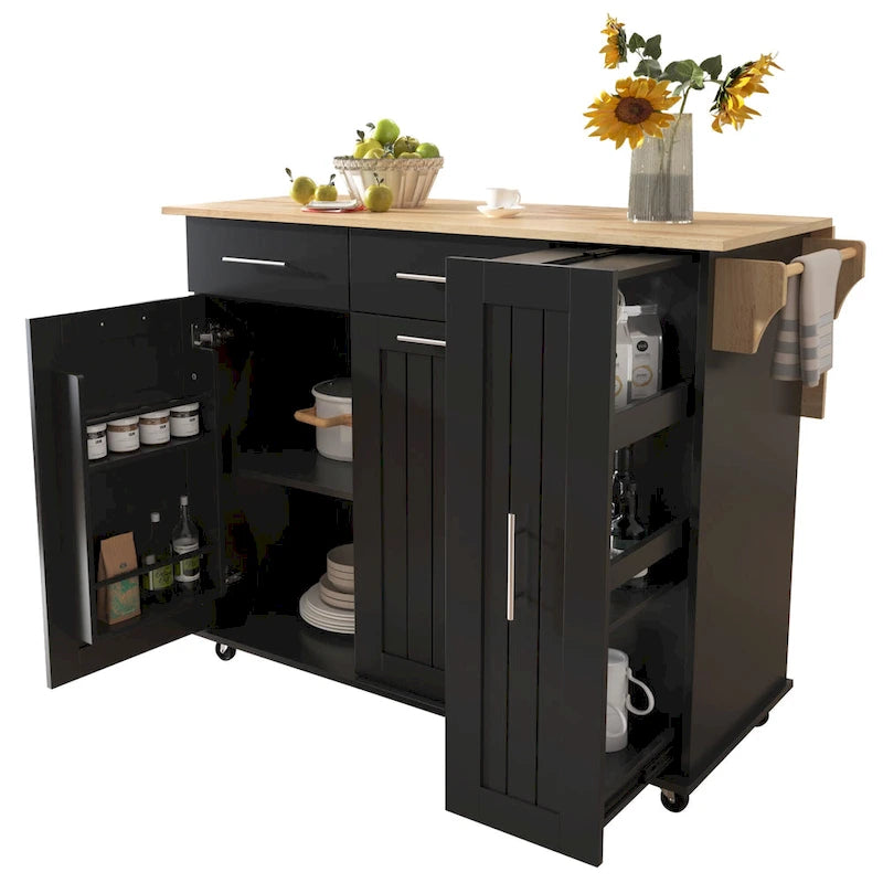 Rolling Kitchen Island Cart with Drop Leaf & 2 Drawers
