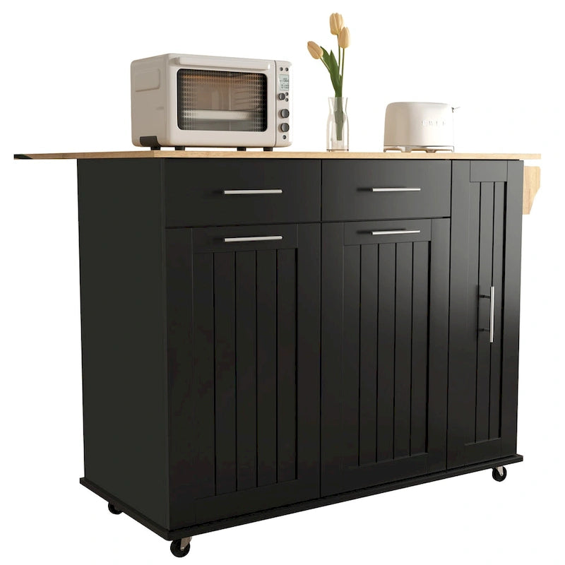 Rolling Kitchen Island Cart with Drop Leaf & 2 Drawers