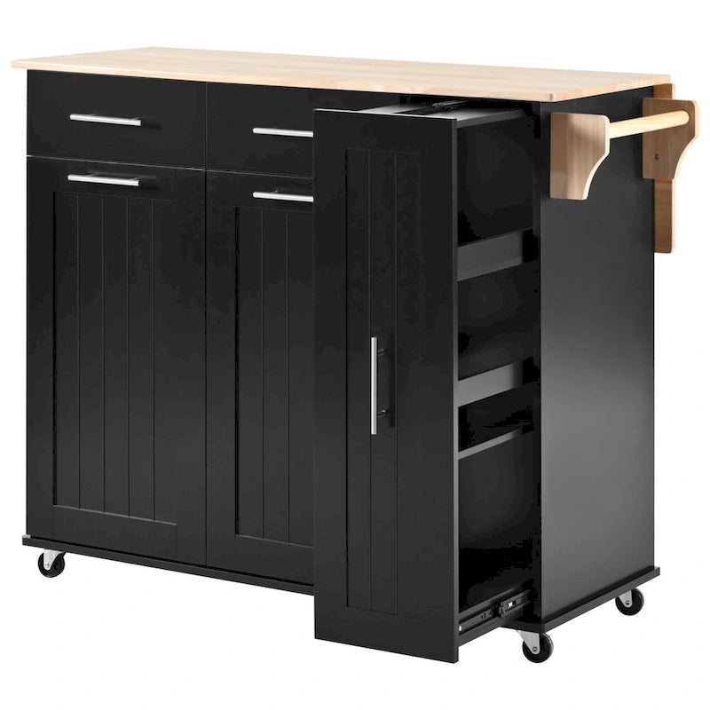 Rolling Kitchen Island Cart with Drop Leaf & 2 Drawers