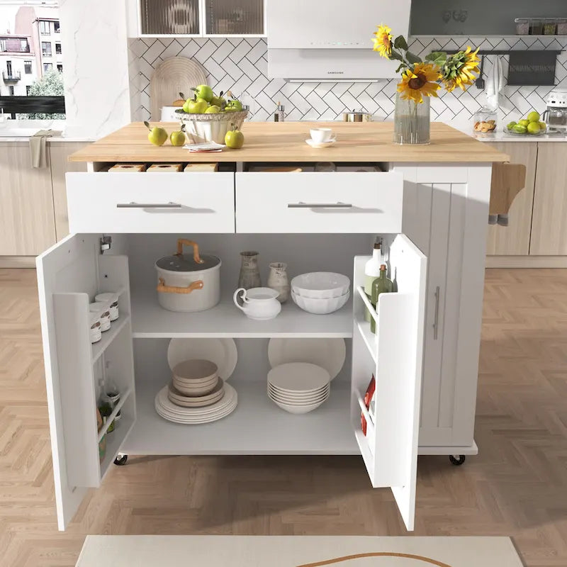 Rolling Kitchen Island Cart with Drop Leaf & 2 Drawers