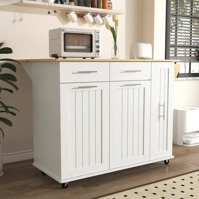 Rolling Kitchen Island Cart with Drop Leaf & 2 Drawers