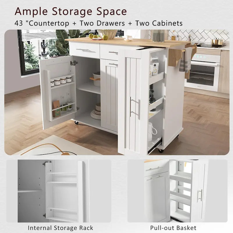 Rolling Kitchen Island Cart with Drop Leaf & 2 Drawers
