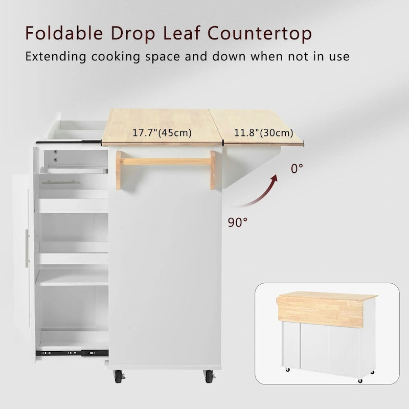 Rolling Kitchen Island Cart with Drop Leaf & 2 Drawers