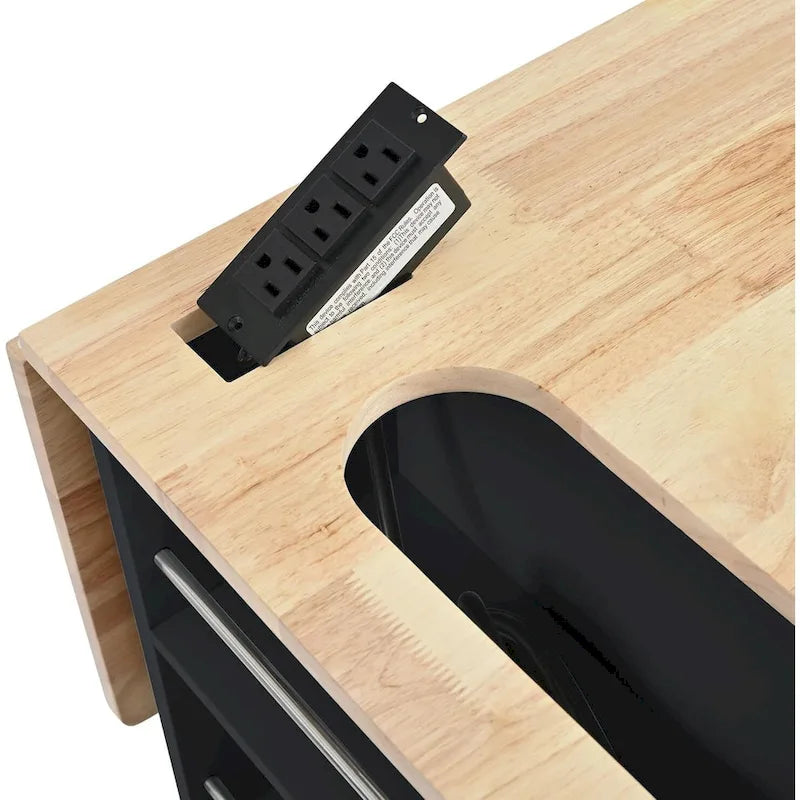 Kitchen Island with Power Outlet, Drop Leaf and 5 Wheels