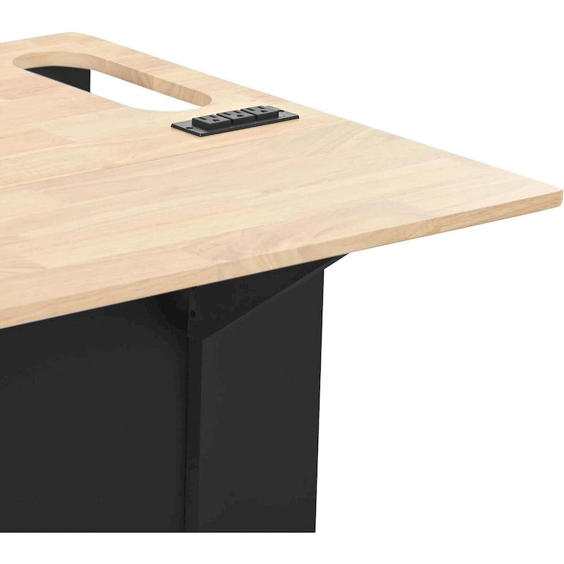 Kitchen Island with Power Outlet, Drop Leaf and 5 Wheels