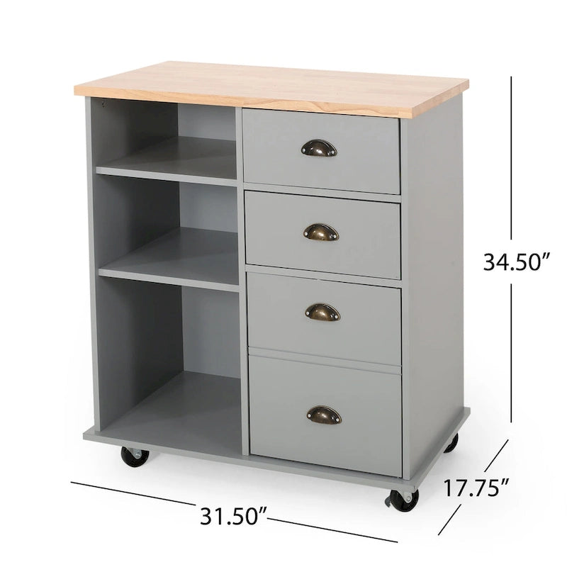 Contemporary Kitchen Cart with Wheels - 31.50 W x 17.75 D x 34.50 H