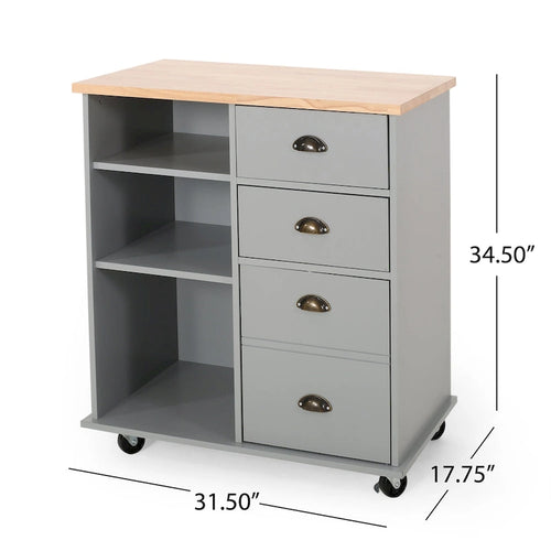 Contemporary Kitchen Cart with Wheels - 31.50 W x 17.75 D x 34.50 H