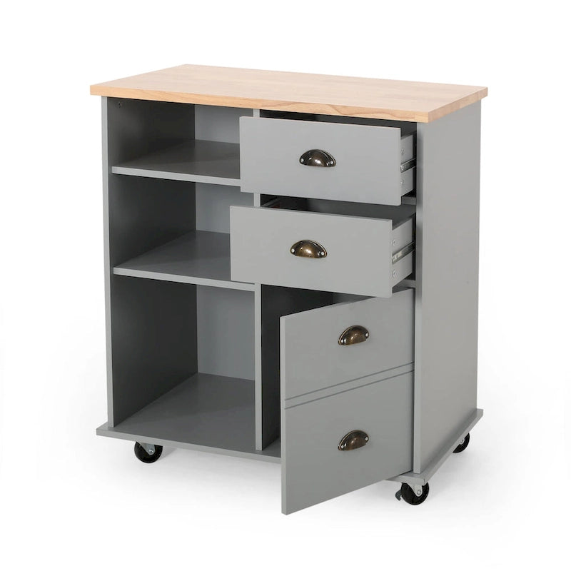 Contemporary Kitchen Cart with Wheels - 31.50 W x 17.75 D x 34.50 H