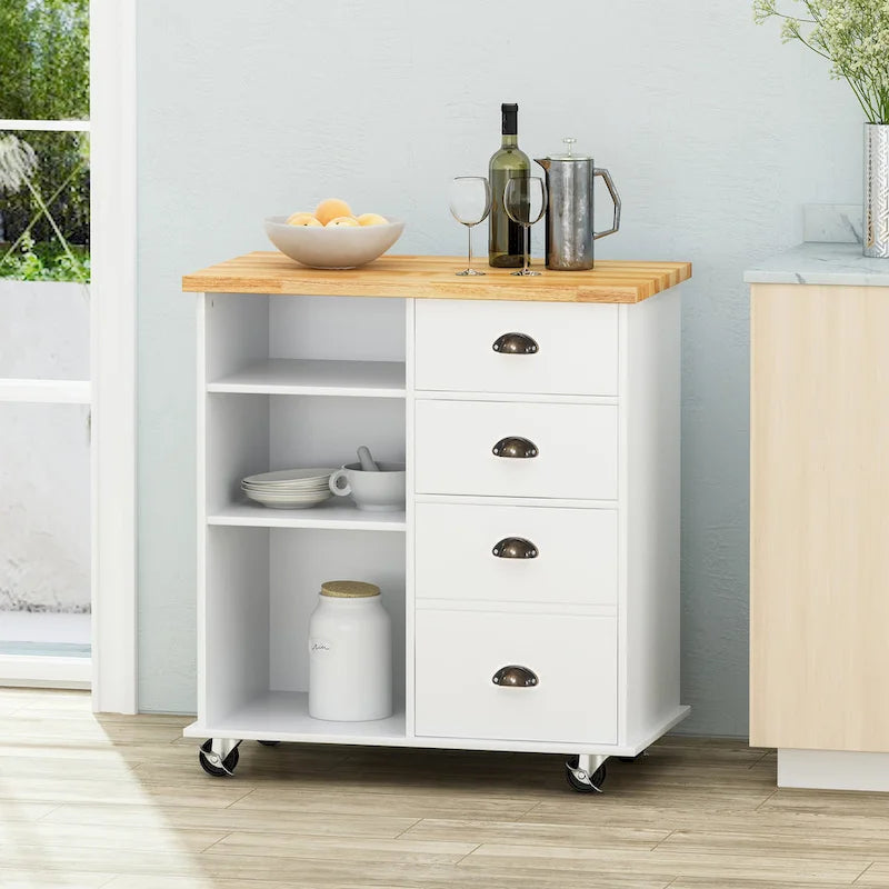 Contemporary Kitchen Cart with Wheels - 31.50 W x 17.75 D x 34.50 H