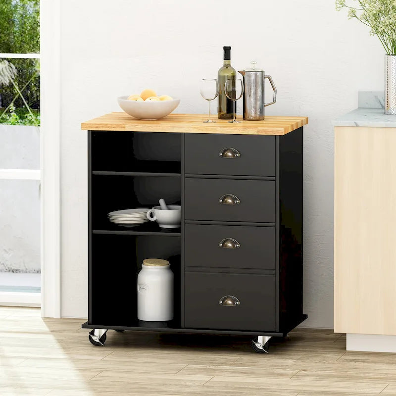 Contemporary Kitchen Cart with Wheels - 31.50 W x 17.75 D x 34.50 H