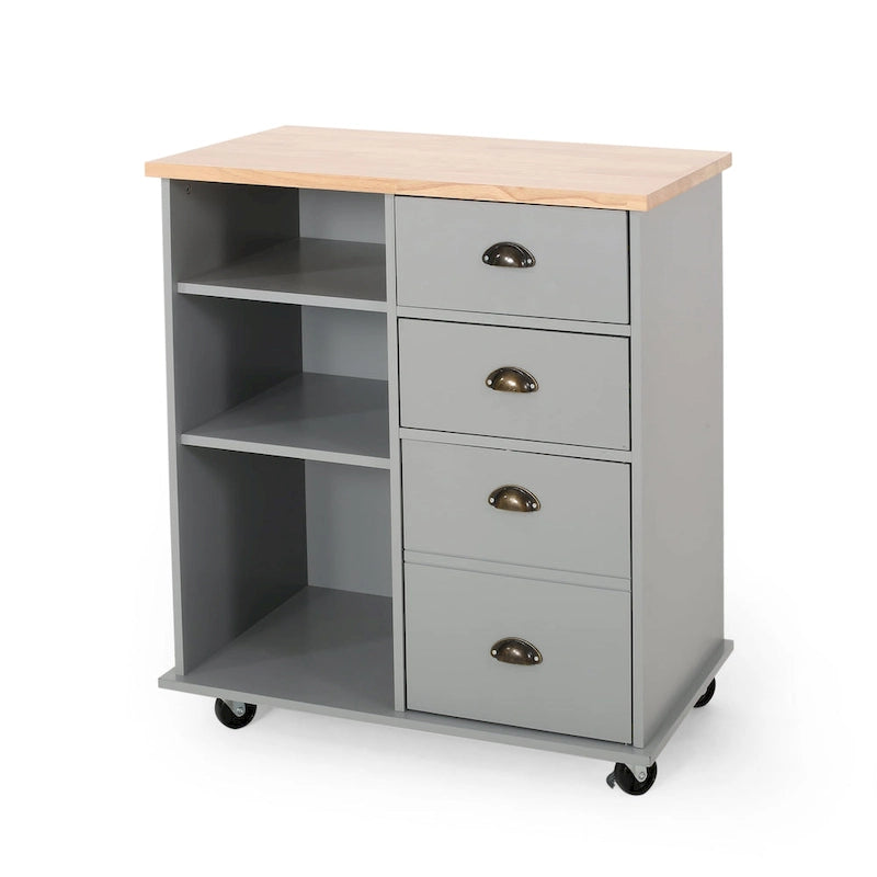Contemporary Kitchen Cart with Wheels - 31.50 W x 17.75 D x 34.50 H