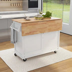Kitchen Cart with Drop-Leaf Countertop and Sliding Barn Door