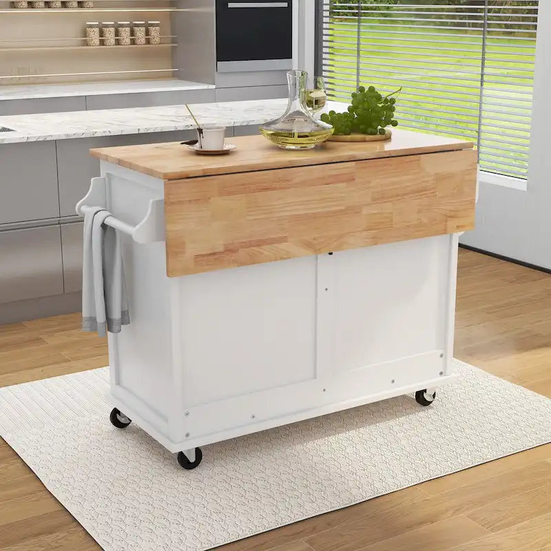 Kitchen Cart with Drop-Leaf Countertop and Sliding Barn Door