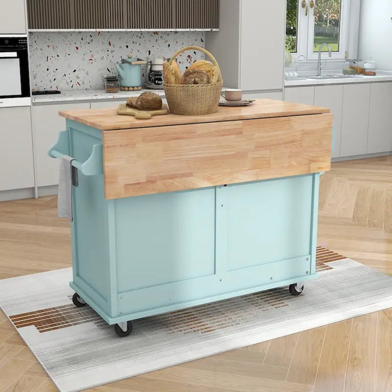 Kitchen Cart with Drop-Leaf Countertop and Sliding Barn Door