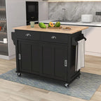 Kitchen Cart with Drop-Leaf Countertop and Sliding Barn Door