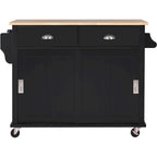 Kitchen Cart with Drop-Leaf Countertop and Sliding Barn Door