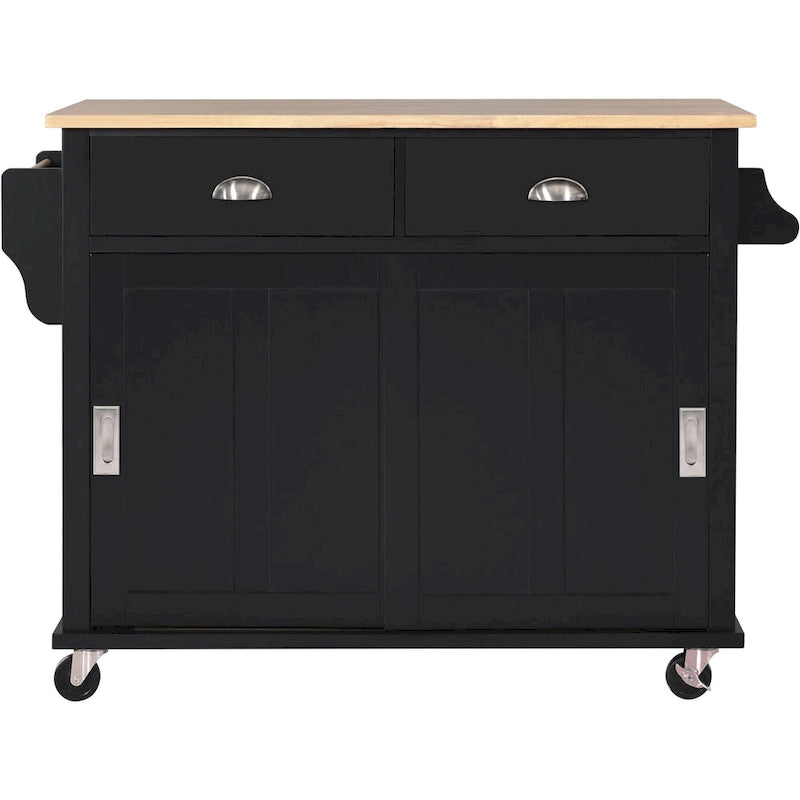 Kitchen Cart with Drop-Leaf Countertop and Sliding Barn Door