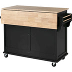 Kitchen Cart with Drop-Leaf Countertop and Sliding Barn Door