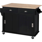 Kitchen Cart with Drop-Leaf Countertop and Sliding Barn Door