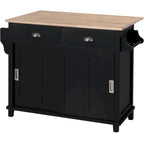 Kitchen Cart with Drop-Leaf Countertop and Sliding Barn Door