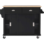 Kitchen Cart with Drop-Leaf Countertop and Sliding Barn Door