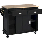 Kitchen Cart with Drop-Leaf Countertop and Sliding Barn Door