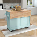 Kitchen Cart with Drop-Leaf Countertop and Sliding Barn Door