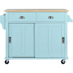 Kitchen Cart with Drop-Leaf Countertop and Sliding Barn Door
