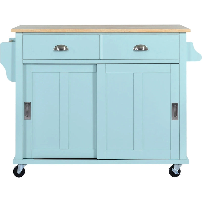 Kitchen Cart with Drop-Leaf Countertop and Sliding Barn Door