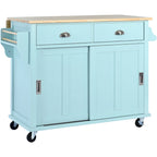 Kitchen Cart with Drop-Leaf Countertop and Sliding Barn Door