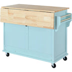 Kitchen Cart with Drop-Leaf Countertop and Sliding Barn Door