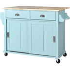 Kitchen Cart with Drop-Leaf Countertop and Sliding Barn Door
