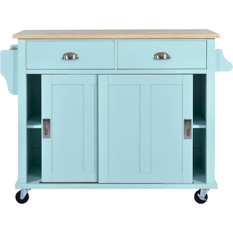 Kitchen Cart with Drop-Leaf Countertop and Sliding Barn Door