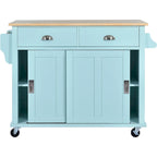 Kitchen Cart with Drop-Leaf Countertop and Sliding Barn Door