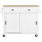 Kitchen Cart with Drop-Leaf Countertop and Sliding Barn Door