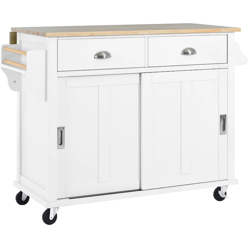 Kitchen Cart with Drop-Leaf Countertop and Sliding Barn Door
