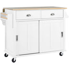 Kitchen Cart with Drop-Leaf Countertop and Sliding Barn Door