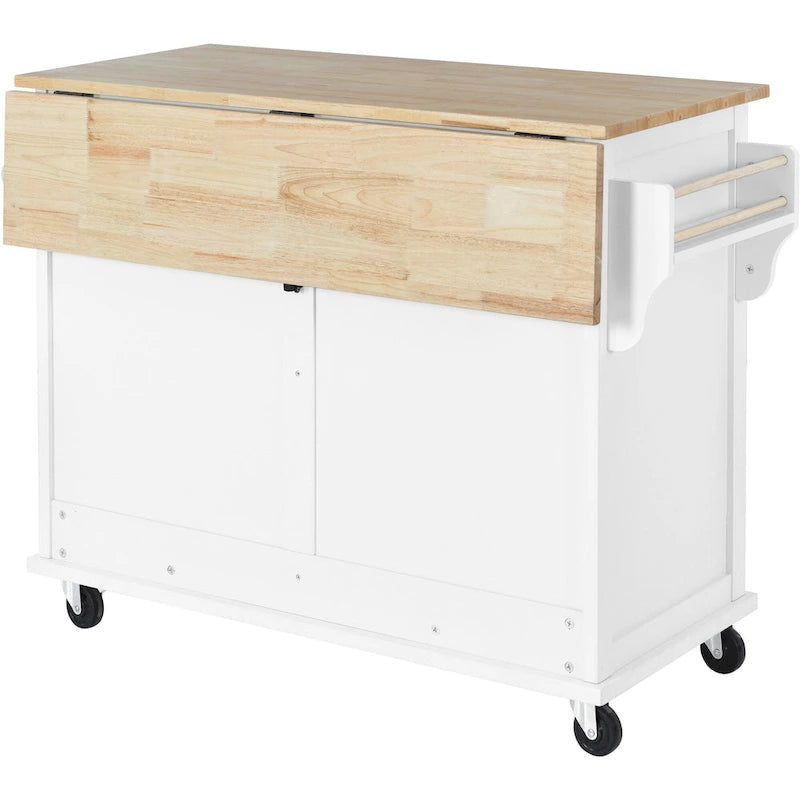 Kitchen Cart with Drop-Leaf Countertop and Sliding Barn Door